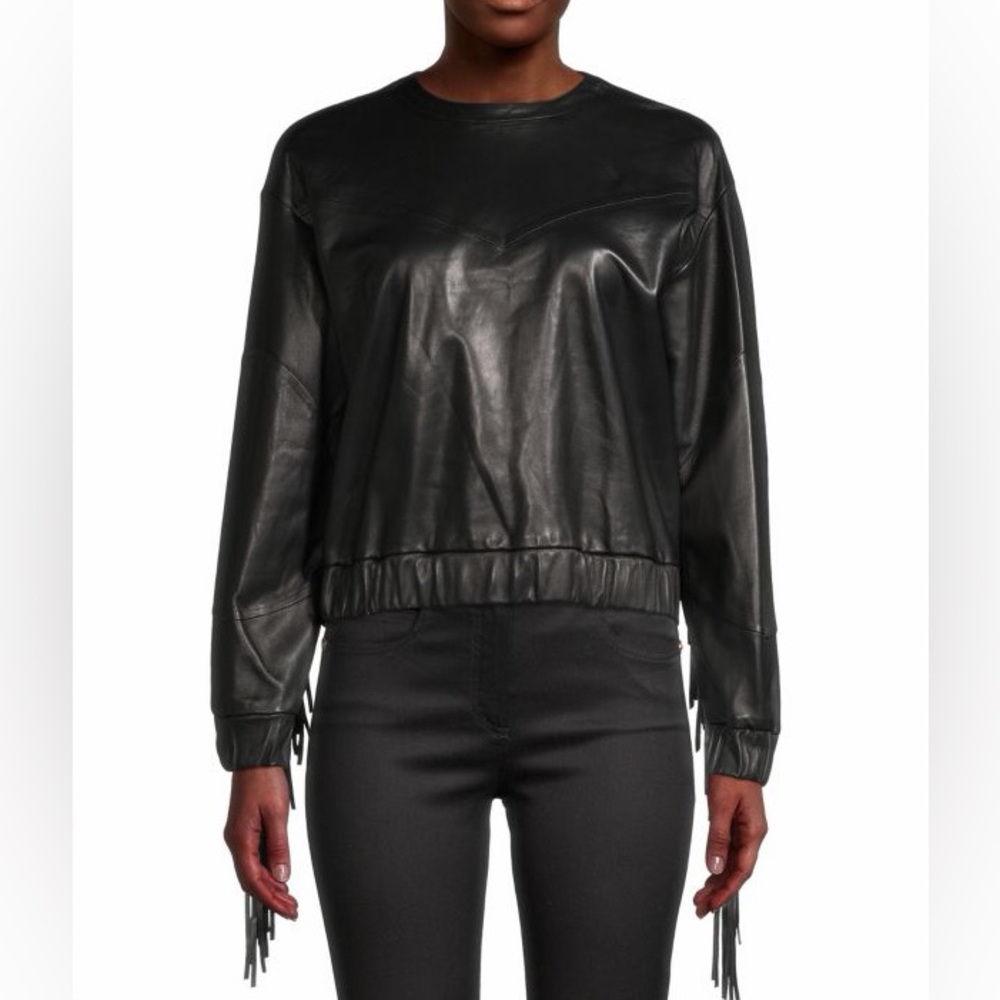 IRO Black Leather Women's blouse pre loved.